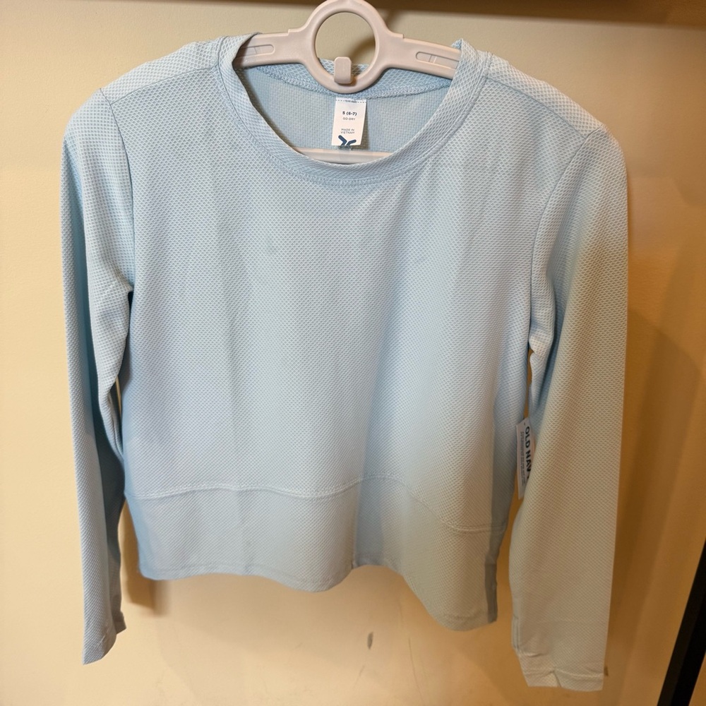 Old Navy Girls Go Dry Performance Light Blue Long Sleeve T Shirt NWT